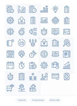 45 Bold Line Vector Icons designed for Productivity in 128x128 Display Perf.. Stock Illustration