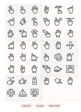45 Bold Line Vector Icons designed for Cursor in 256x256 Editable format Stock Illustration