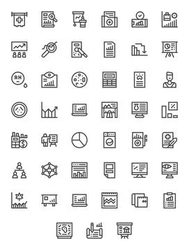 45 Chart Editable Vector Icons in 256x256 Bold Line Aesthetic Stock Illustration