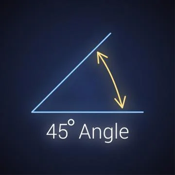 45 degree angle neon icon, isolated icon with angle symbol and text Stock Illustration