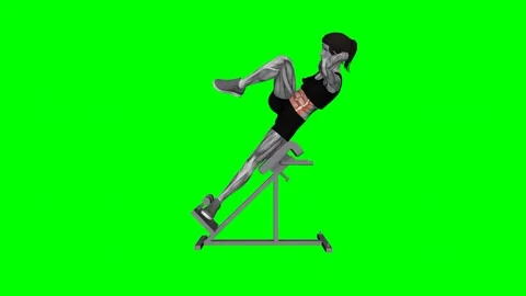 45 degree Bycicle Twisting Crunch female fitness gym exercise workout animation  Vidéo 247707604