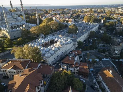 45-Degree Drone View of Tabhane and Mimar Sinan Primary School Фото