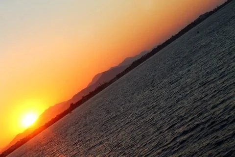 A 45 degrees orange sunset Stock Photos