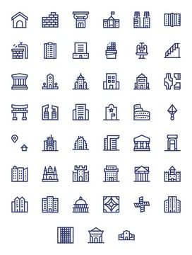 45 Editable Bold Line Vector Icons from Architecture Collection Stock Illustration