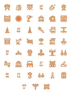 45 Editable High Resolution Vector Icons for Metal in elegant Bold Line desig Stock Illustration