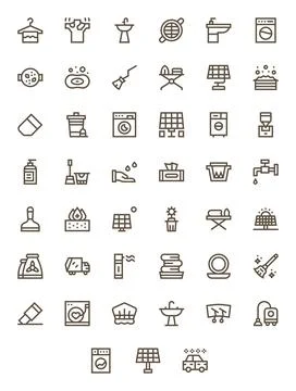 45 Editable High Resolution Vector Icons for Clean in elegant Bold Line desig Stock Illustration