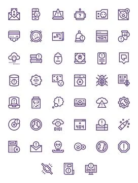 45 Error Editable Vector Icons in High Resolution Bold Line Aesthetic Stock Illustration