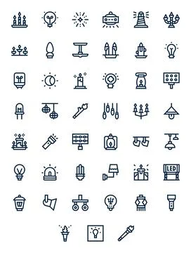 45 Grid Fitted Bold Line Vector Icons designed for Illumination Interface Illustrazione stock