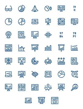 45 Grid Fitted Vector Icons themed around Data Visualization in 128x128 Bol.. 스톡 일러스트