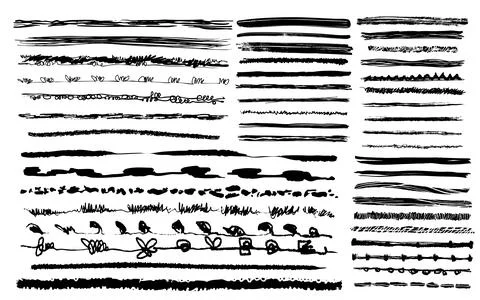 45 hand-drawn black sketch line and border brushes Stock Illustration