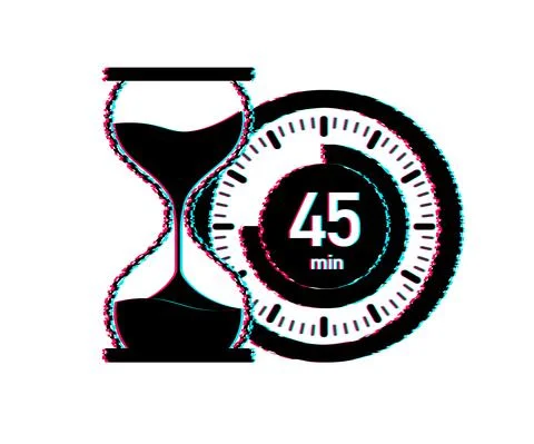 The 45 minutes, stopwatch vector glitch icon. Stopwatch icon in flat style Stock Illustration