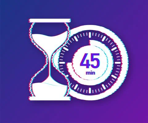 The 45 minutes, stopwatch vector glitch icon. Stopwatch icon in flat style Stock Illustration