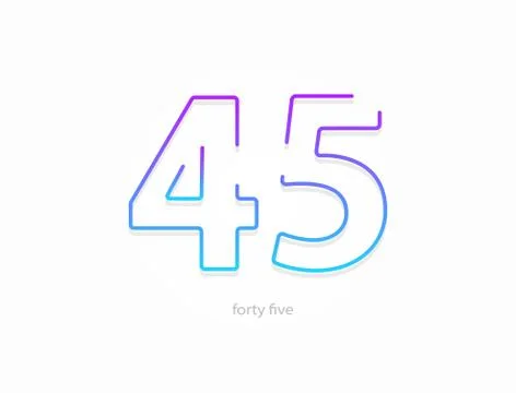 45 number, outline stroke gradient font. Trendy, dynamic creative style desig Stock Illustration