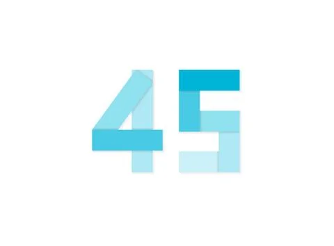 45 number, vector logo, paper cut desing font made of blue color tones .Isola Illustrazione stock