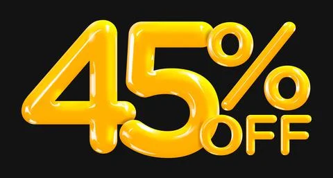 45 percent Off. Discount creative composition of golden or yellow balloons. Stock Illustration