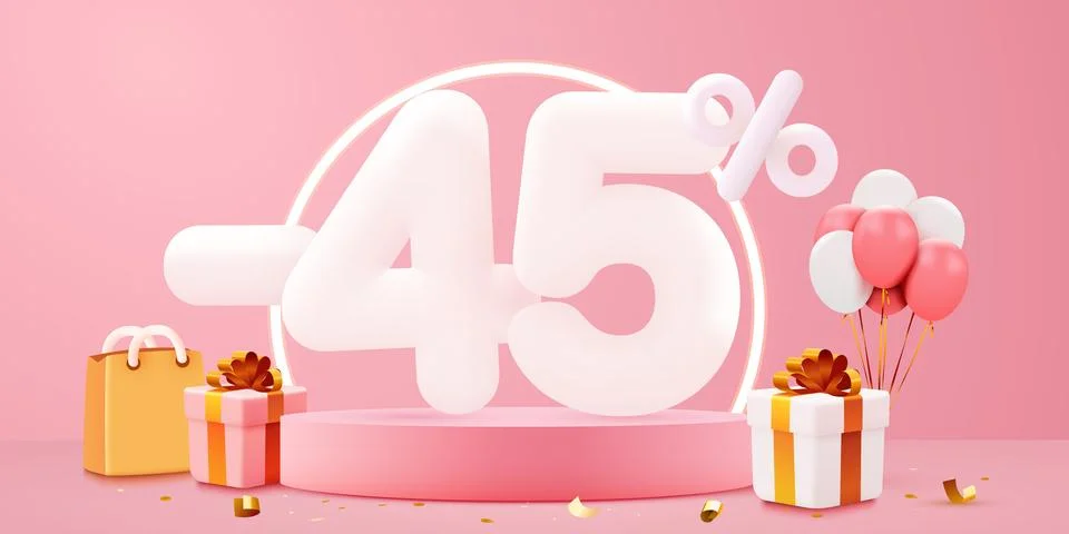 45 percent Off. Discount creative composition. Sale symbol with decorative Stock Illustration