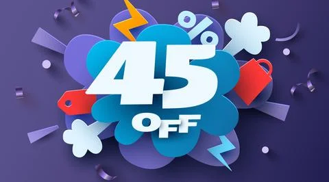45 percent Off. Discount creative composition. Mega Sale. Stock Illustration