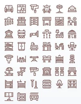 45 Pixel Aligned Bold Line Vector Icons from Furniture Collection Illustrazione stock