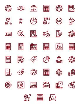 45 Pixel Optimized Bold Line Vector Icons from Percentage Collection Stock Illustration