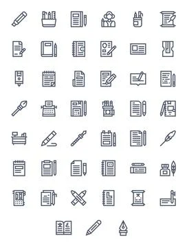 45 Pixel Optimized Vector Icons themed around Writing in High Resolution Bo.. Stock-Illustration