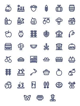 45 Produce Display Perfect Vector Icons in 128x128 Bold Line Aesthetic Illustrazione stock