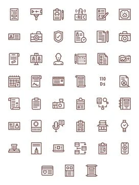 45 Record PIXEL Perfect Vector Icons in Retina Ready Bold Line Aesthetic Stock Illustration