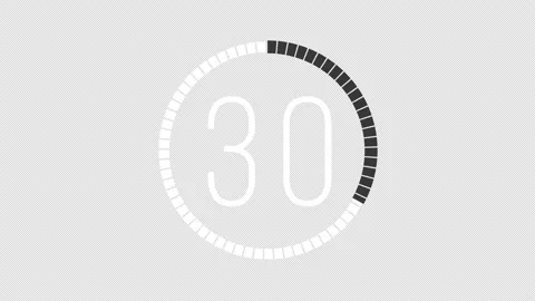 45 second alpha black &amp; white Countdown timer with transparent background Stock Footage 138099523