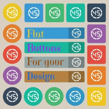 45 second stopwatch icon sign. Set of twenty colored flat, round, square and  Stock Illustration