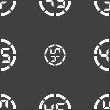 45 second stopwatch icon sign. Seamless pattern on a gray background. Illustrazione stock