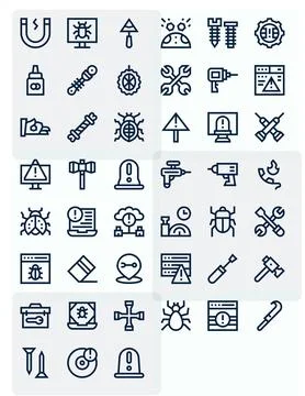 45 Vector Icons for Fix featuring 128x128 Display Perfect Bold Line Graphics Stock Illustration