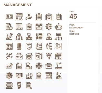 45 Vector Icons inspired by Management in Detail Enhanced 64x64 Bold Line q.. Stock Illustration
