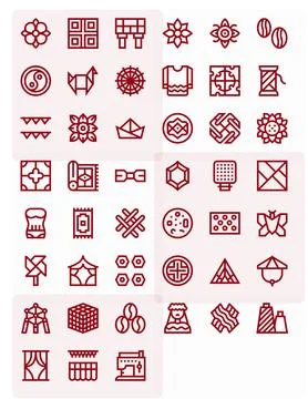 45 Vector Icons inspired by Pattern in Pixel Aligned 256x256 Bold Line qualit Illustrazione stock
