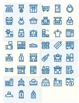 45 Vector Icons for Retail optimized in Pixel Optimized 64x64 Bold Line res.. Illustrazione stock