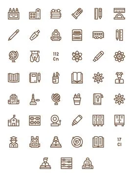 45 Vector Icons for School featuring 128x128 Editable Bold Line Graphics Illustrazione stock