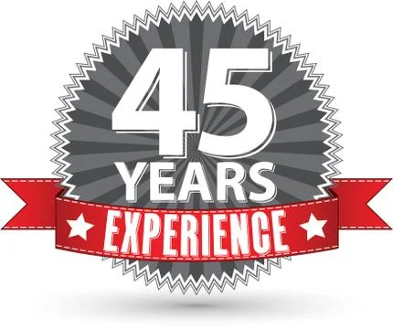 45 years experience retro label with red ribbon, vector illustration Stock-Illustration