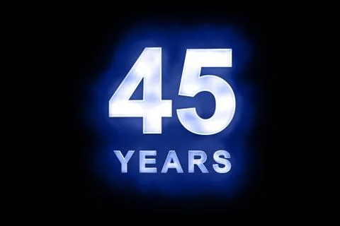 45 years in glowing white numbers on blue Stock Illustration
