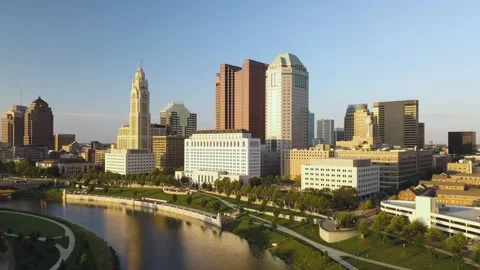 451 Aerial view of pulling out of downtown Stock Footage 133258712