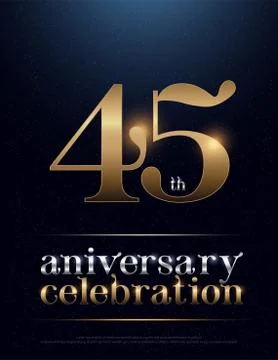 45th Anniversary Celebration Colored Metal Chrome alphabet. Elegant Silver Stock Illustration