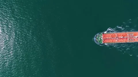 4/6 Drone view of Crude Fuel Oil Refinery industry cargo Tanker Ship in Ocean Stock Footage 247391677