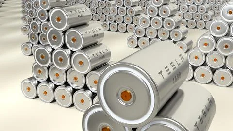 4680 Tesla battery array, High-capacity li-ion accumulator cell modules, ta.. Stock Illustration