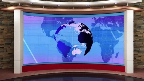 46HD News TV Virtual Studio Green Screen Glass Blue Globe  Video stock 80851318