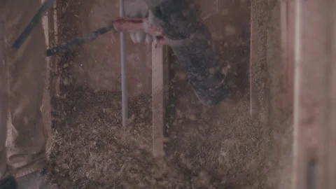 4.6K SloMo of Hempcrete spray application process Stock Footage 237968053