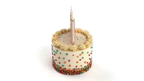 46th Birthday Cake on white bg able to loop endless Stock Footage 314722914
