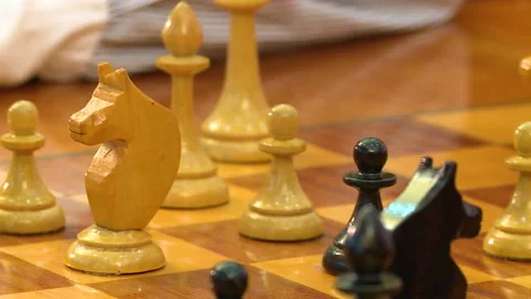 4/7 Close-Up Chess Boards And Chess Pieces Tournament Game  With Clock Stock Footage 212949901
