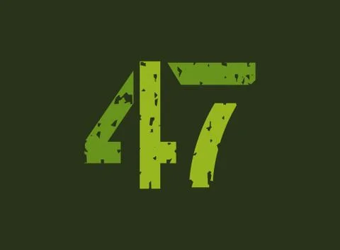 47 vector number made of grungy, grunge texture. Rubber stamp imprint style.  Illustrazione stock