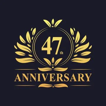 47th Anniversary Design, luxurious golden color 47 years Anniversary logo. Stock Illustration