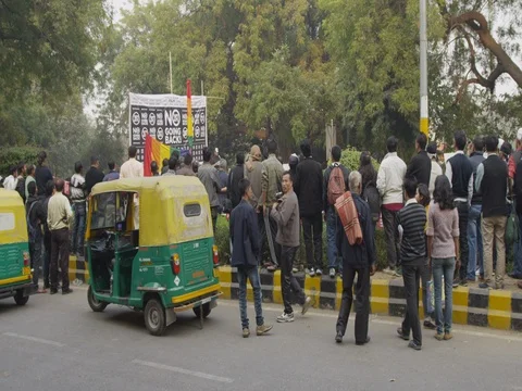 48 fps Slow Motion Shot of People Protesting in New Delhi, India Stock Footage 73008166