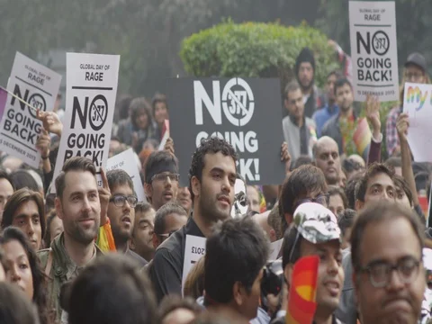 48 fps Slow Motion Shot of People Protesting in New Delhi, India Stock Footage 81657602