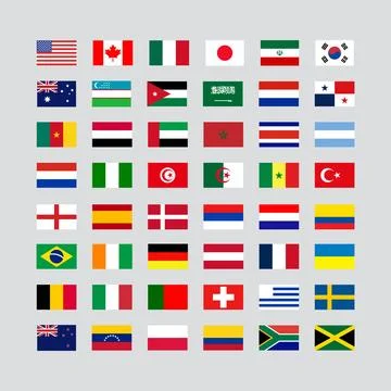 48 World Country Flags Vector Icon Bundle Stock Illustration