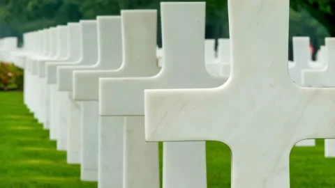 48602 Rows of White Crosses Marking Graves in a Solemn Cemetery on a Clear .. Stock Footage 304167981